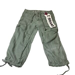 Z Brand Women Olive Drab Linen Cargo Capri Pants Size 25 - NWT